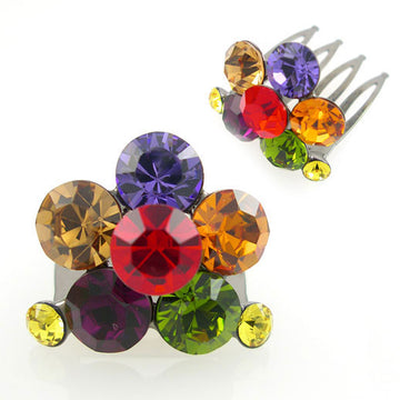 Colorful Flower Swarovski Rhinestone Mini Tiara Comb 0.8" Wide
